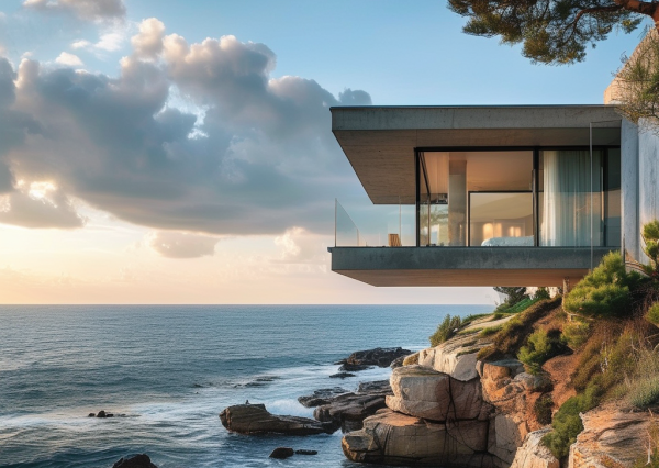 Vyvyseny dom nad utesom